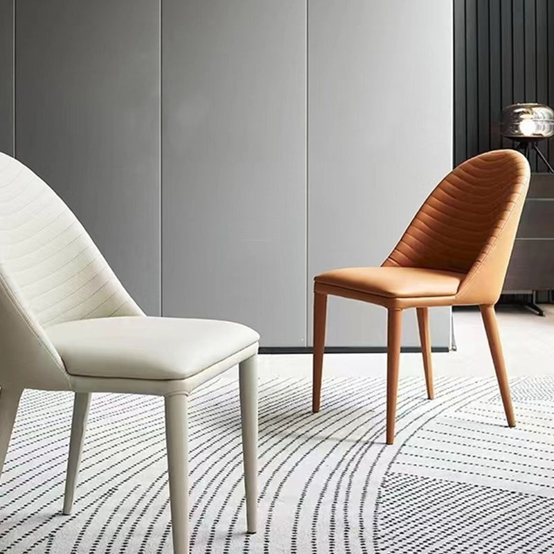 Modern Style Metal Dining Chair Faux Leather Armless Dining Room Chair for Home Use