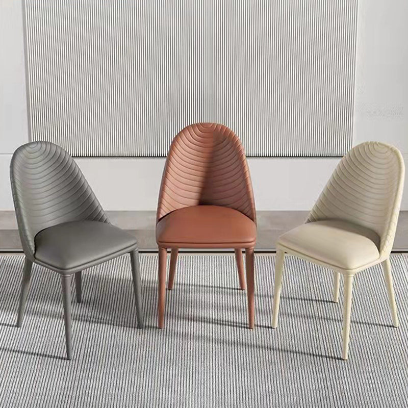 Modern Style Metal Dining Chair Faux Leather Armless Dining Room Chair for Home Use