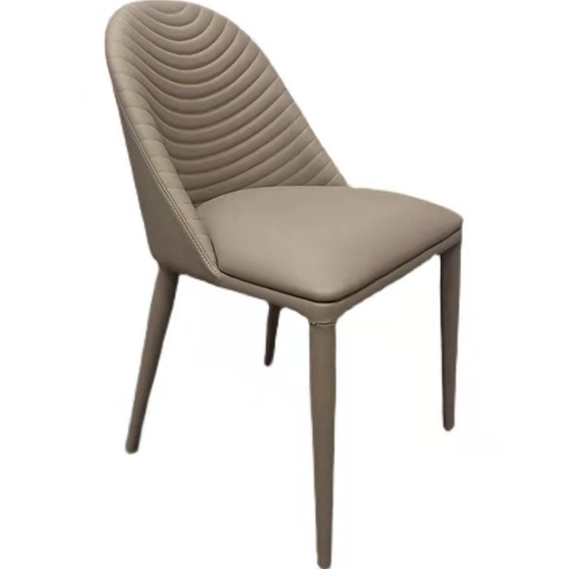 Modern Style Metal Dining Chair Faux Leather Armless Dining Room Chair for Home Use