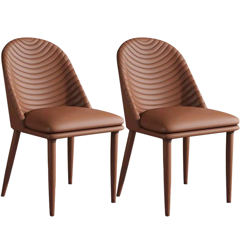 Modern Style Metal Dining Chair Faux Leather Armless Dining Room Chair for Home Use