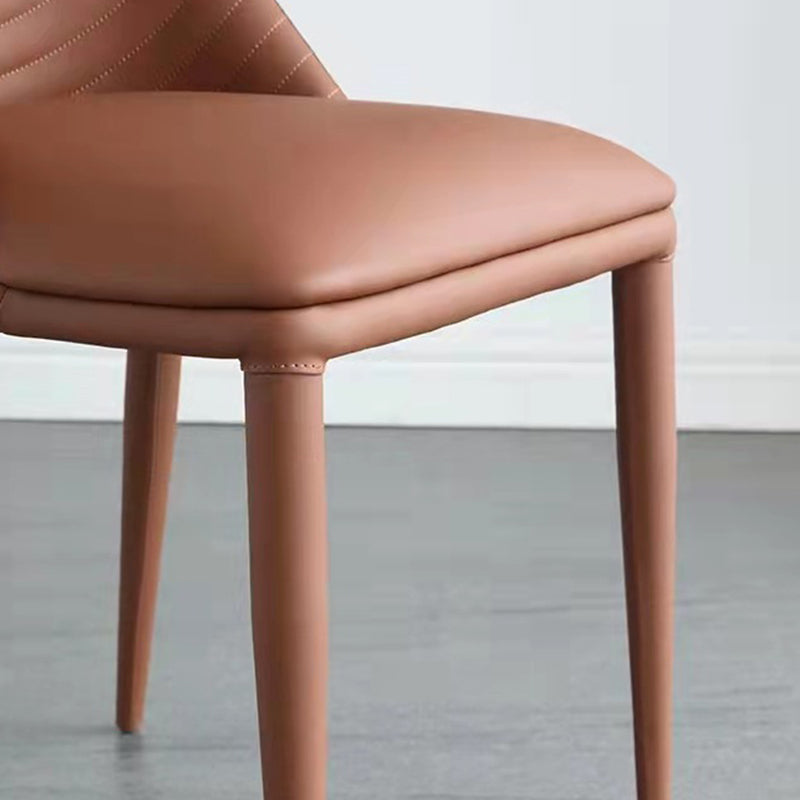 Modern Style Metal Dining Chair Faux Leather Armless Dining Room Chair for Home Use