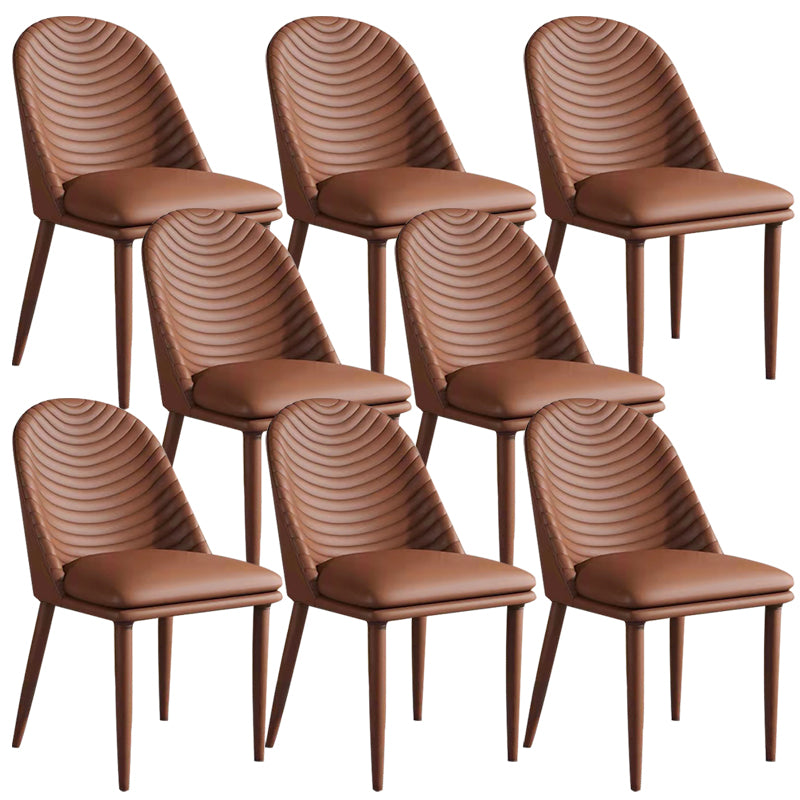 Modern Style Metal Dining Chair Faux Leather Armless Dining Room Chair for Home Use