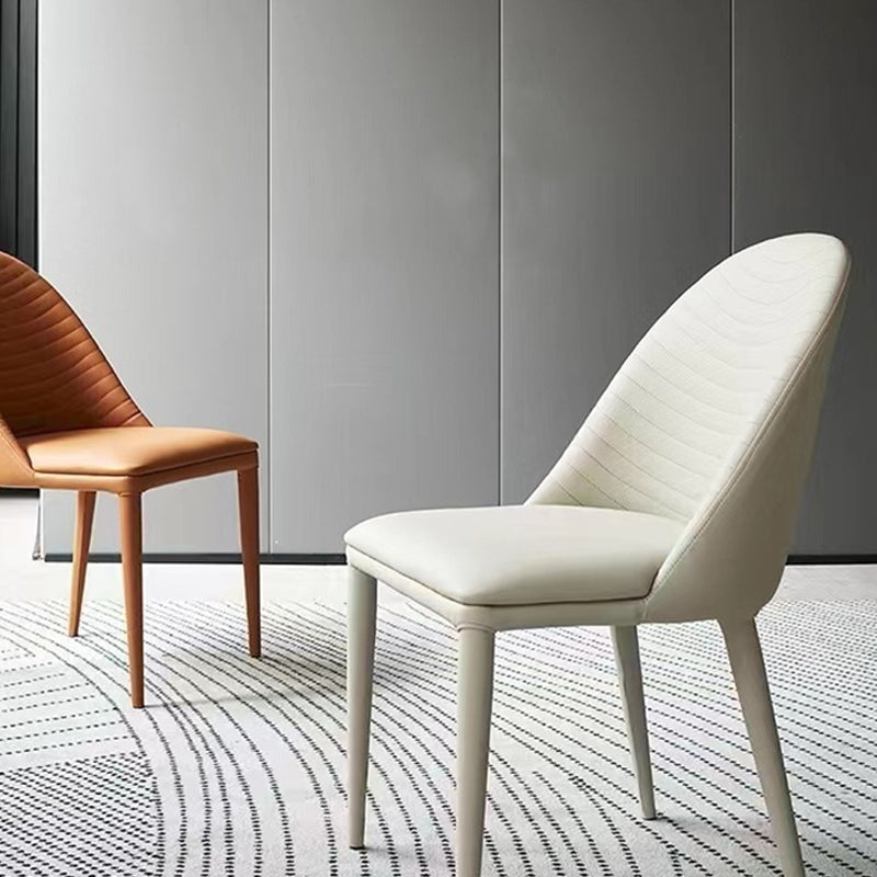 Modern Style Metal Dining Chair Faux Leather Armless Dining Room Chair for Home Use