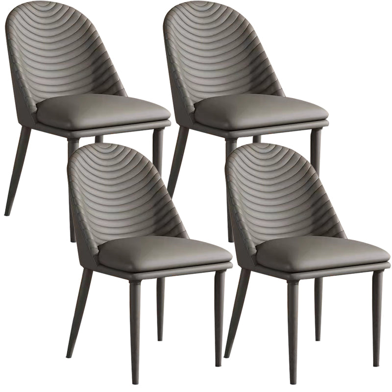 Modern Style Metal Dining Chair Faux Leather Armless Dining Room Chair for Home Use