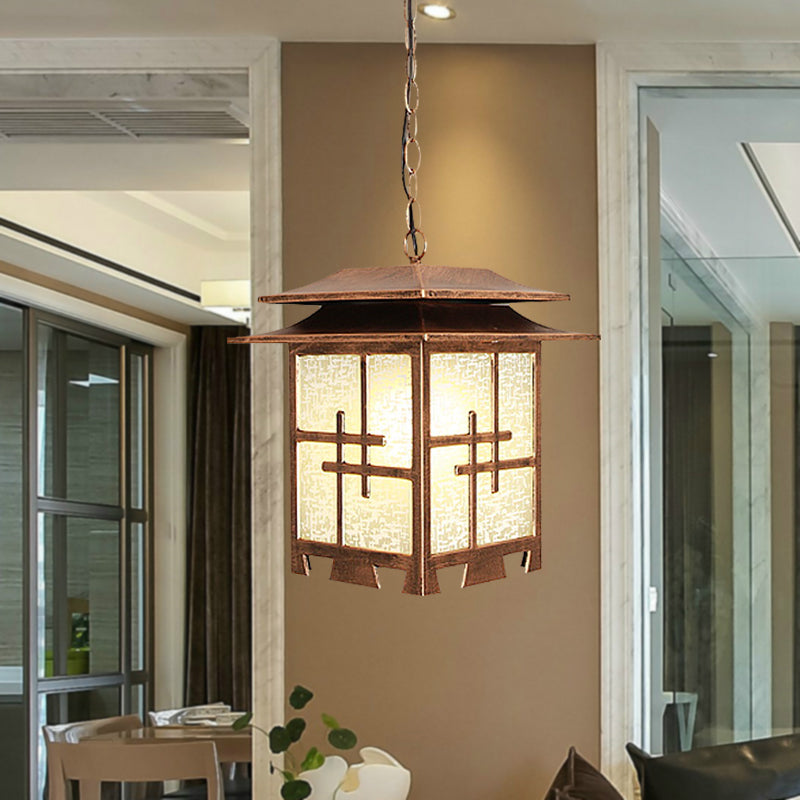 1-Light Suspension Light Lodges Passage Ceiling Pendant with Lantern Snowflake Glass Shade in Coffee