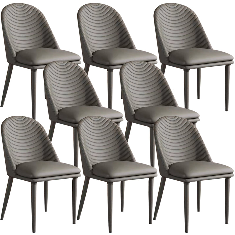Modern Style Metal Dining Chair Faux Leather Armless Dining Room Chair for Home Use