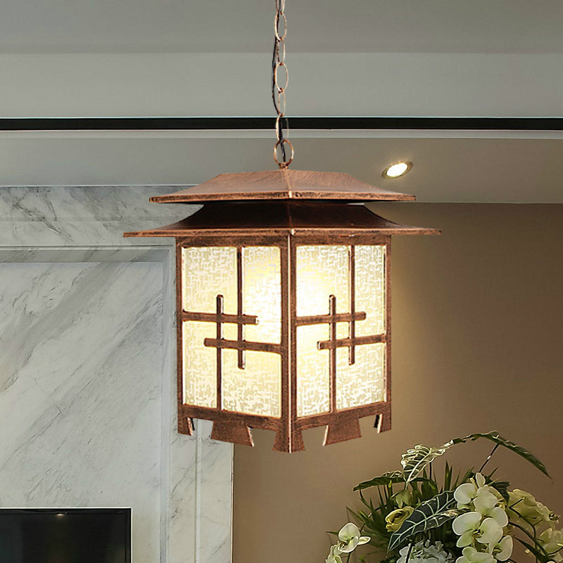 1-Light Suspension Light Lodges Passage Ceiling Pendant with Lantern Snowflake Glass Shade in Coffee
