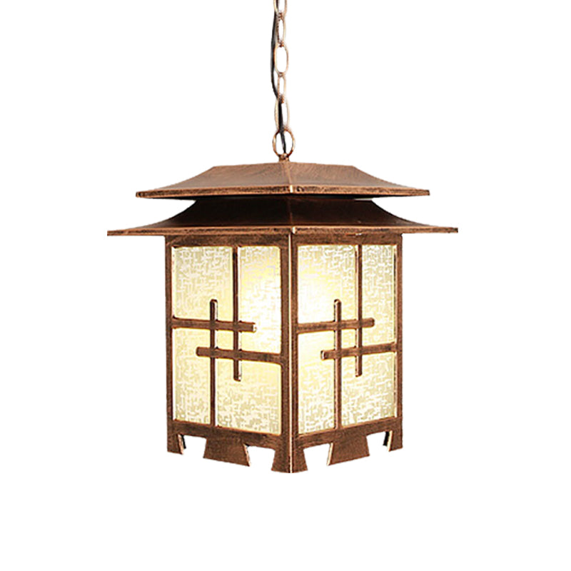 1-Light Suspension Light Lodges Passage Ceiling Pendant with Lantern Snowflake Glass Shade in Coffee