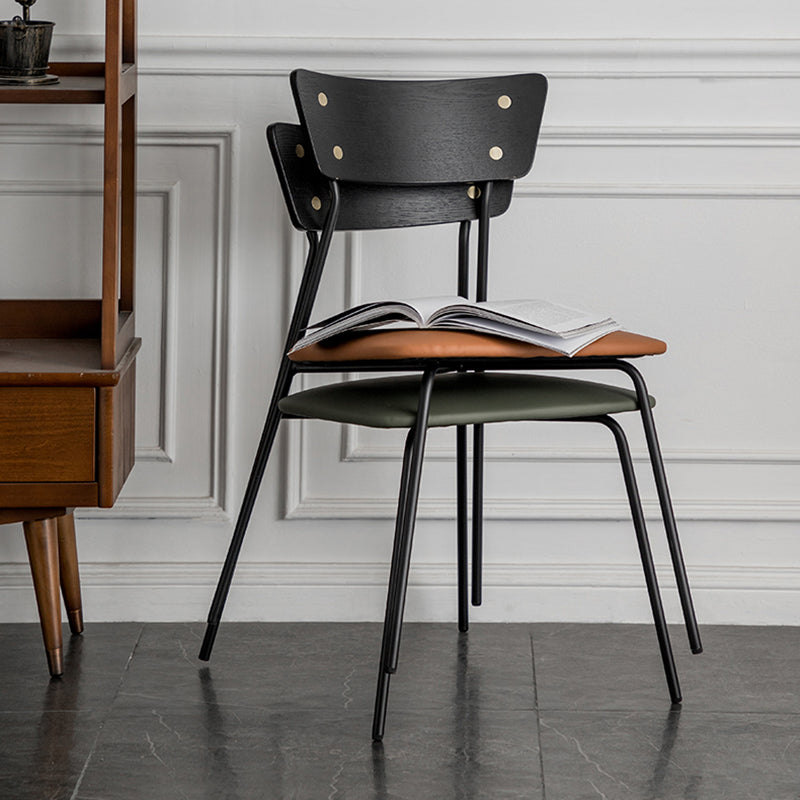 Industrial Upholstered Armless Chair Open Back Side Leather Chair with Metal Base