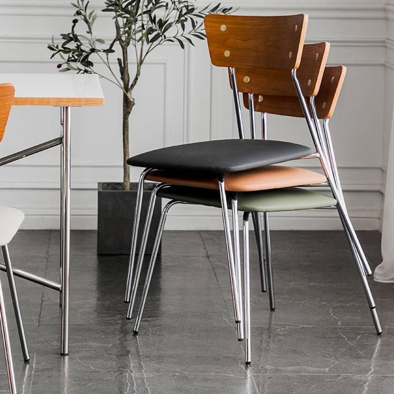 Industrial Upholstered Armless Chair Open Back Side Leather Chair with Metal Base