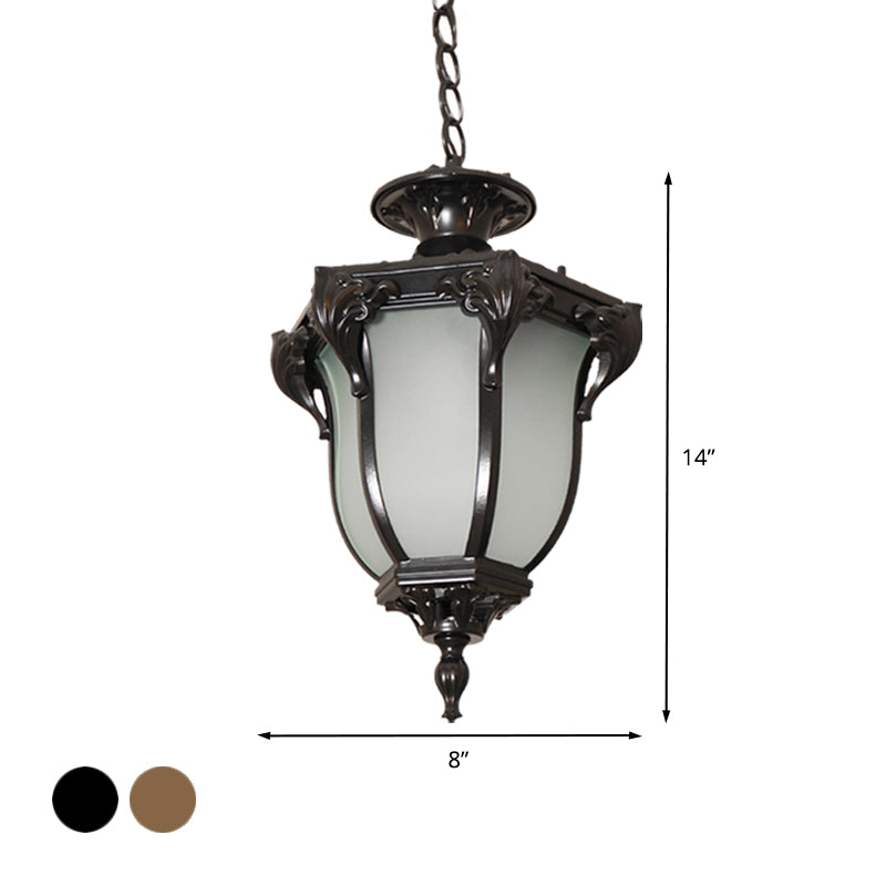 1 Light Acorn Hanging Lighting Lodges Black/Brass Finish Frosted White Glass Ceiling Pendant Lamp