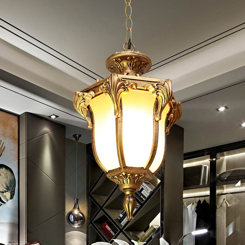 1 Light Acorn Hanging Lighting Lodges Black/Brass Finish Frosted White Glass Ceiling Pendant Lamp