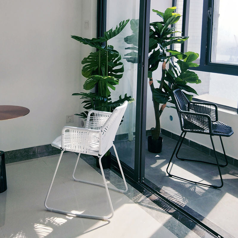 Modern Cross Back Side Chair Plastic Arm Chair with Metal Base for Dining Room