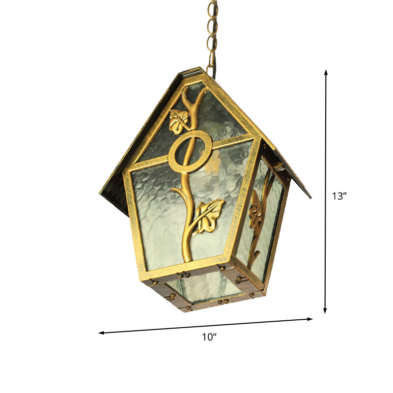 Lámpara de suspensión de techo de lámina de aluminio de latón de latón con lámpara de suspensión de techo de país 1 bombilla con sombra de vidrio transparente/esbelto/acanalado