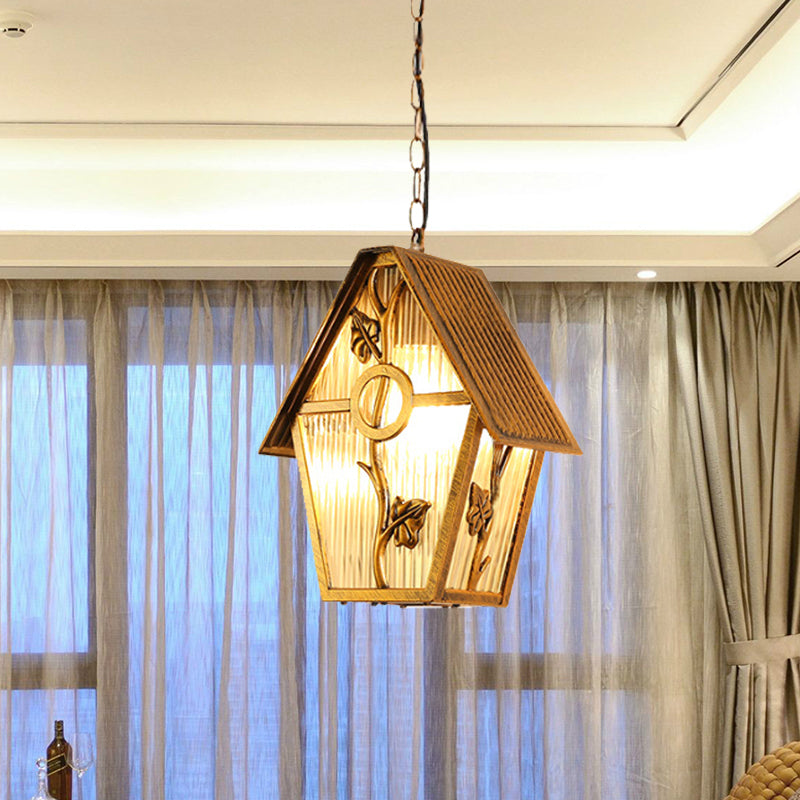 Aluminium koperen hangende lichtkit huisvorm 1-bulb land plafond suspensielamp met helder/mat/geribbelde glazen schaduw