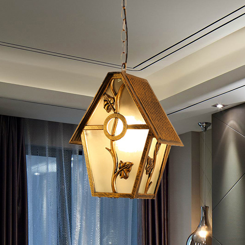 Aluminium koperen hangende lichtkit huisvorm 1-bulb land plafond suspensielamp met helder/mat/geribbelde glazen schaduw