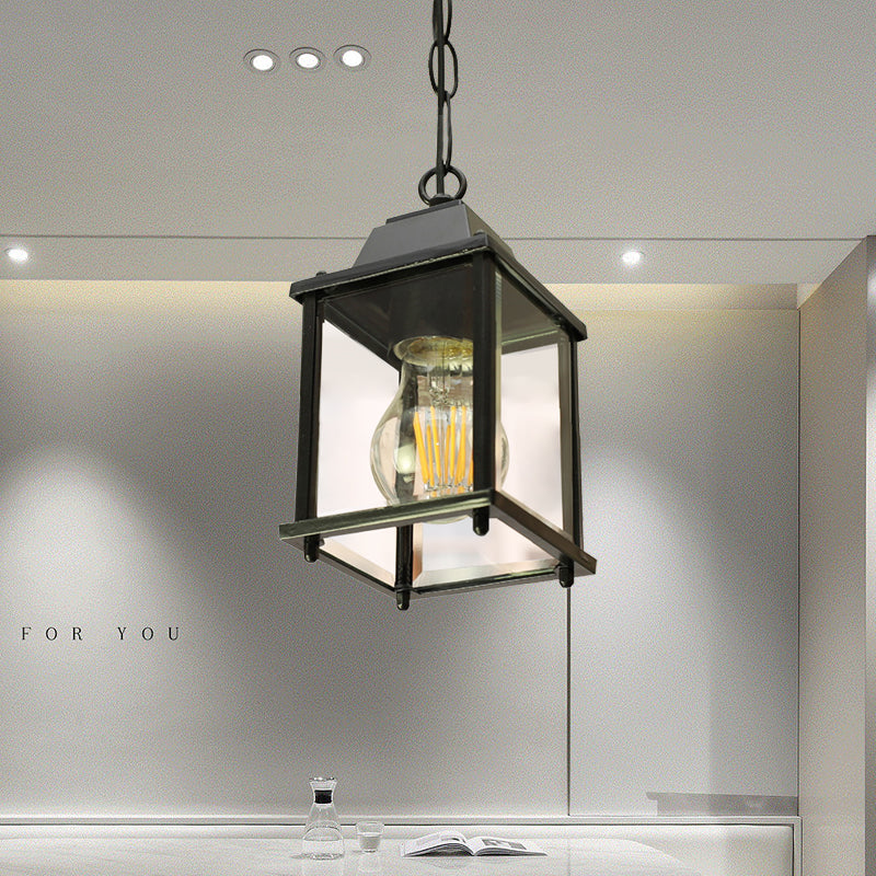 Open Bottom Balcony Pendant Light Lodges Clear Glass 1 Bulb Black Finish Hanging Ceiling Lamp