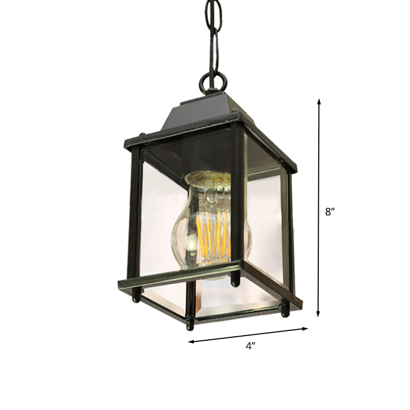 Open Bottom Balcony Pendant Light Lodges Clear Glass 1 Bulb Black Finish Hanging Ceiling Lamp