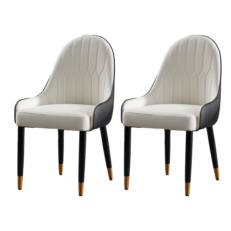 Glam Upholstered Dining Room Chair Faux Leather and Metal Dining Accent Chair