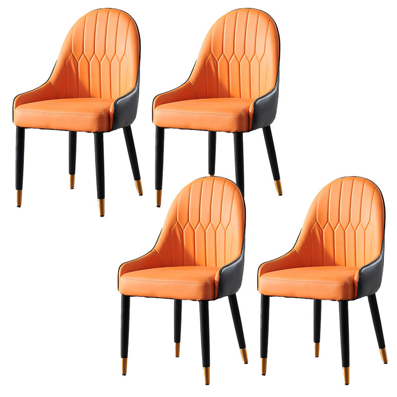 Glam Upholstered Dining Room Chair Faux Leather and Metal Dining Accent Chair