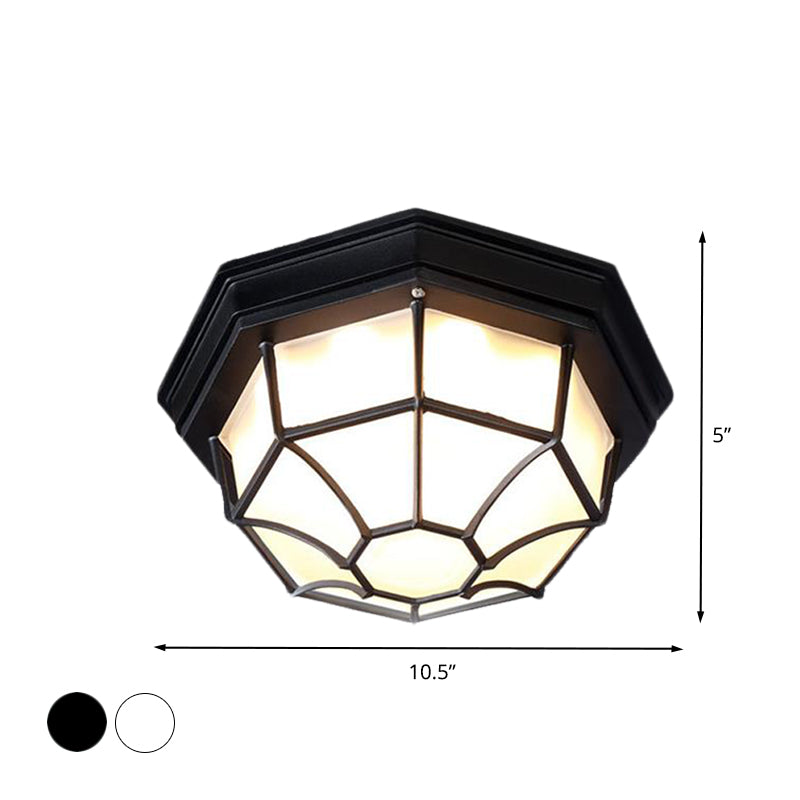 Octagonal Bedroom Flushmount Lodges Opal Glass 1-Head White/Black Finish Flush Mount Lamp Fixture