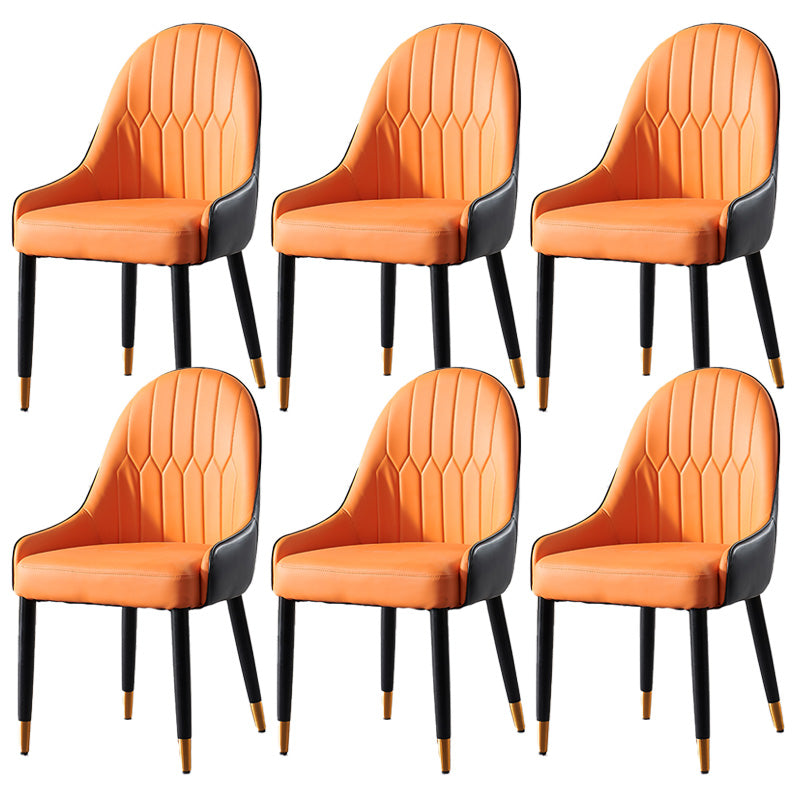 Glam Upholstered Dining Room Chair Faux Leather and Metal Dining Accent Chair