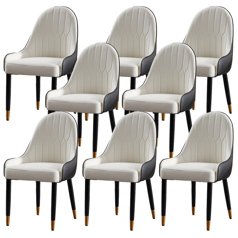 Glam Upholstered Dining Room Chair Faux Leather and Metal Dining Accent Chair