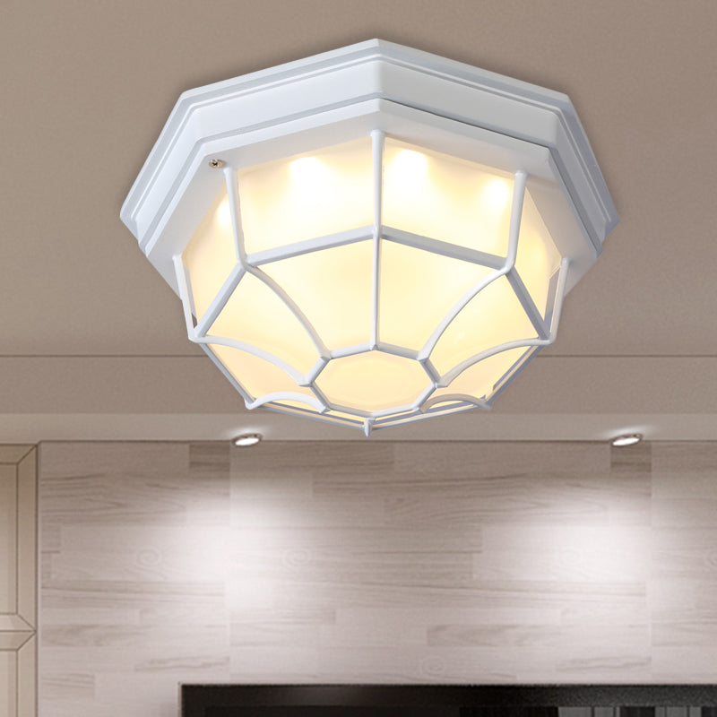 Octagonal Bedroom Flushmount Lodges Opal Glass 1-Head White/Black Finish Flush Mount Lamp Fixture