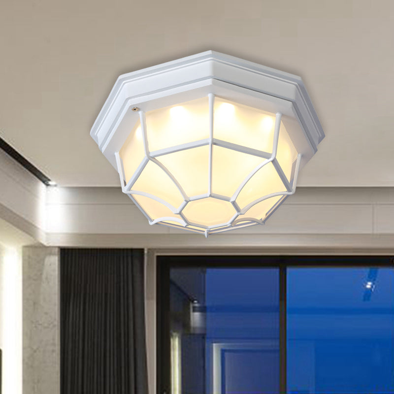 Octagonal Bedroom Flushmount Lodges Opal Glass 1-Head White/Black Finish Flush Mount Lamp Fixture