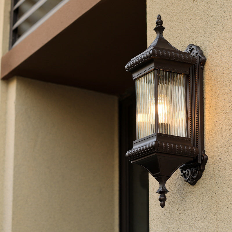 Landkubus muur gemonteerd licht 1-bulb helder geribbelde glazen buitenwandlicht SCONCE in koffie