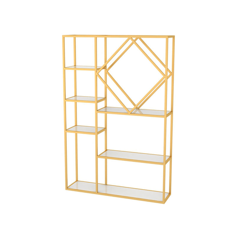Modern Bookcase Gold Metal Open Back Shelf Bookcase with Shelves for Living Room