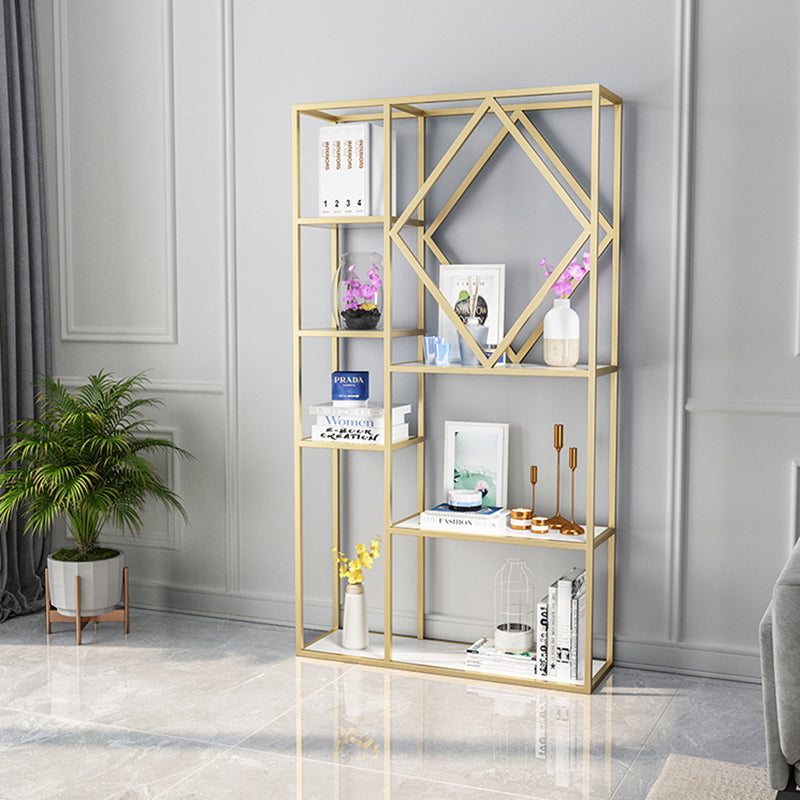 Modern Bookcase Gold Metal Open Back Shelf Bookcase with Shelves for Living Room