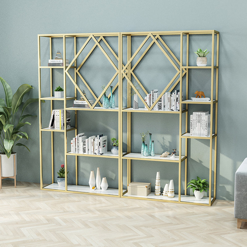 Modern Bookcase Gold Metal Open Back Shelf Bookcase with Shelves for Living Room