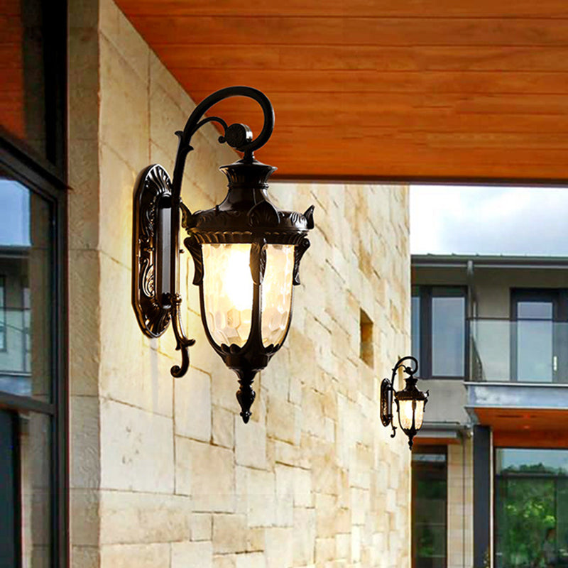 1-Head Water Glass Wall Mount Lamp Countryside Gold/Black Pinecone Outdoor Wall Sconce Lighting