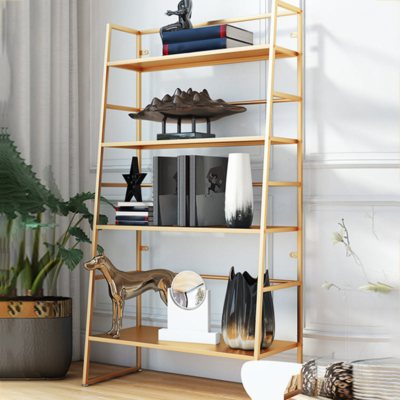 Modern Bookshelf Ladder Metal Open Back Shelf Bookcase with Shelves for Living Room