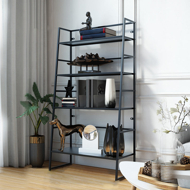 Modern Bookshelf Ladder Metal Open Back Shelf Bookcase with Shelves for Living Room