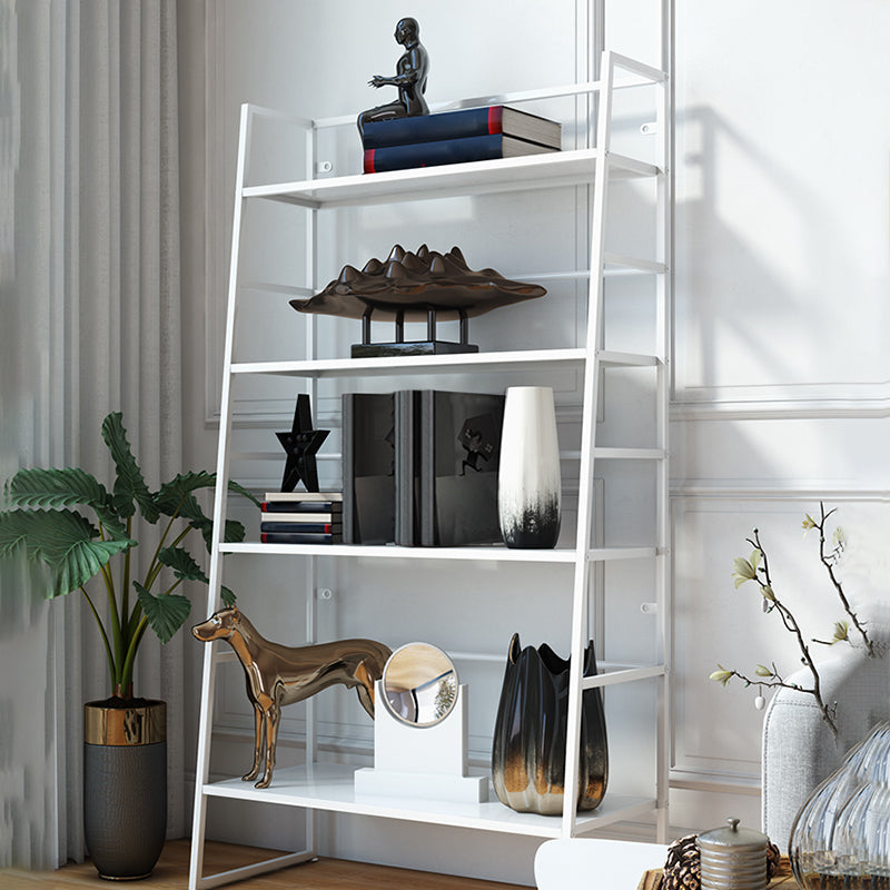 Modern Bookshelf Ladder Metal Open Back Shelf Bookcase with Shelves for Living Room