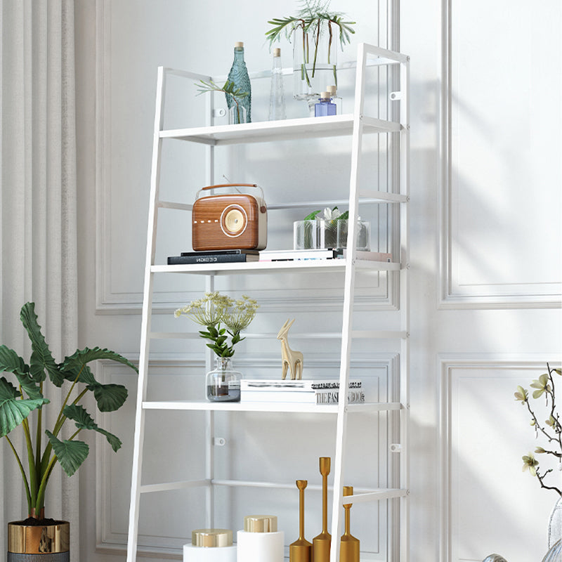 Modern Bookshelf Ladder Metal Open Back Shelf Bookcase with Shelves for Living Room