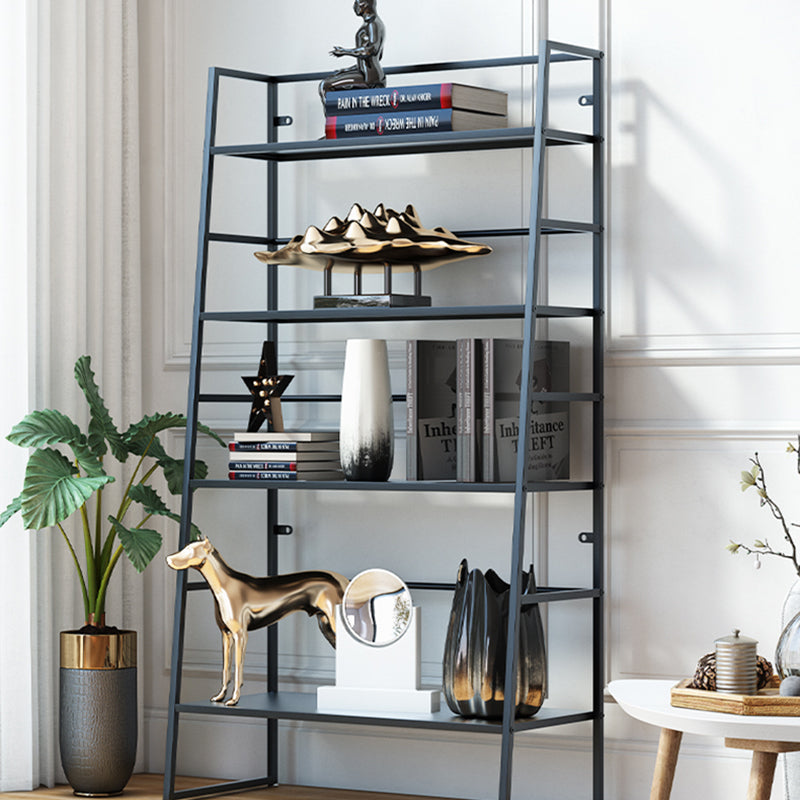 Modern Bookshelf Ladder Metal Open Back Shelf Bookcase with Shelves for Living Room