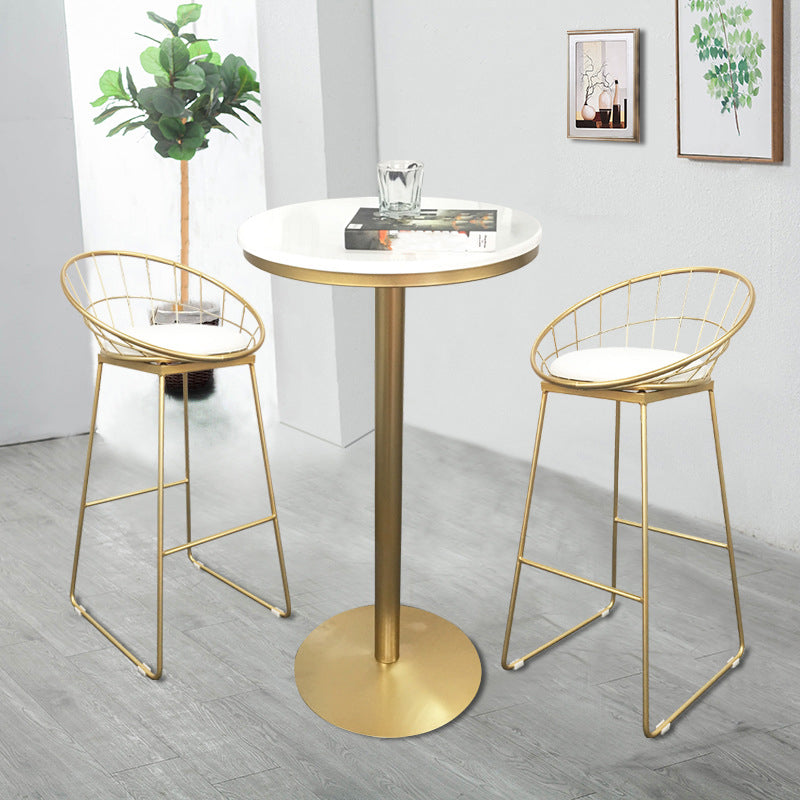 Contemporary Round Pub Table Set with Metal Stools 1/3/5 Pieces Pine Wood Top Bar Set