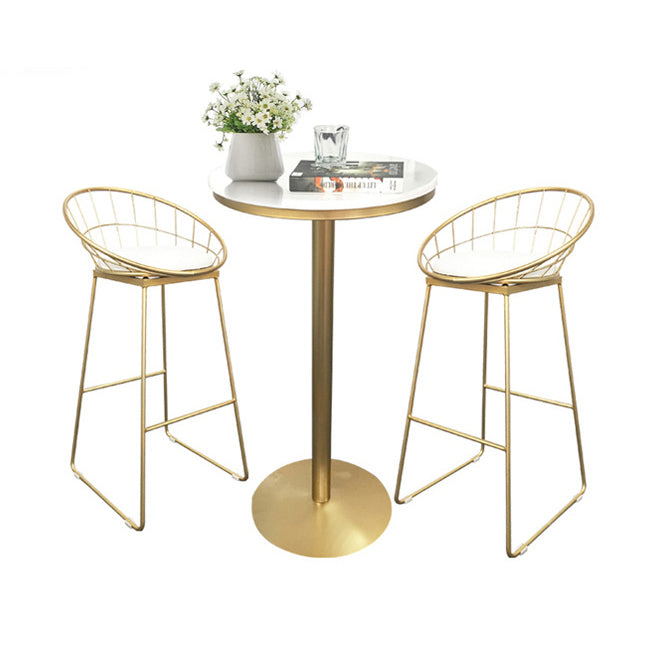 Contemporary Round Pub Table Set with Metal Stools 1/3/5 Pieces Pine Wood Top Bar Set