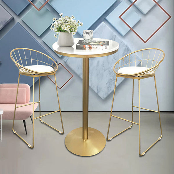 Contemporary Round Pub Table Set with Metal Stools 1/3/5 Pieces Pine Wood Top Bar Set