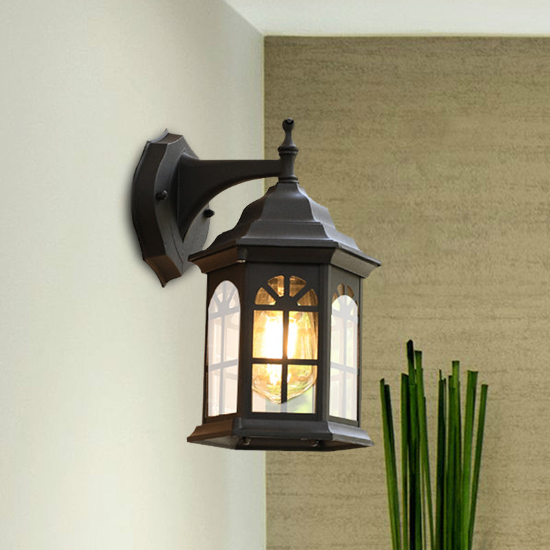 Illuminazione a 1 testa Castle Sconce Country Lampada montata in alluminio bianco/nero/ottone con tonalità in vetro trasparente