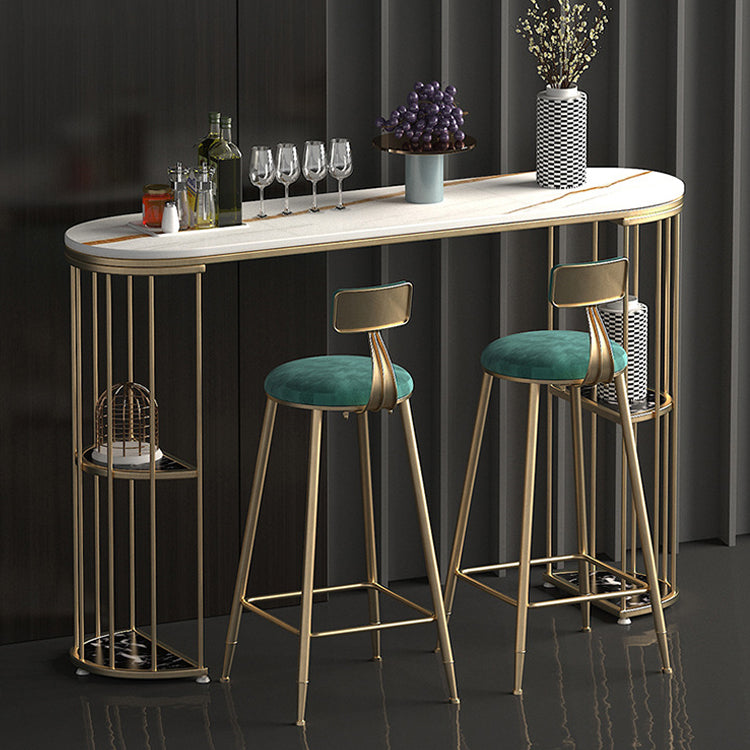 Glam Oval Bar Table Set 1/3 Pieces Stone Counter Table with Upholstered Stools
