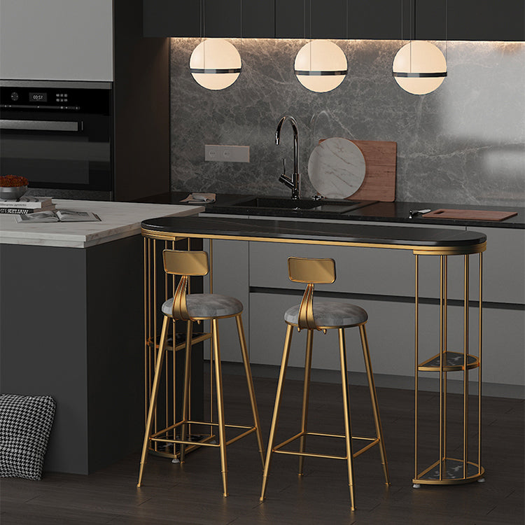 Glam Oval Bar Table Set 1/3 Pieces Stone Counter Table with Upholstered Stools