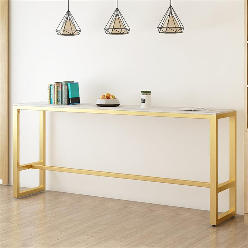 Glam Style Bar Table Set 1/5 Pieces Rectangle Stone Fixed Pub Dining Set