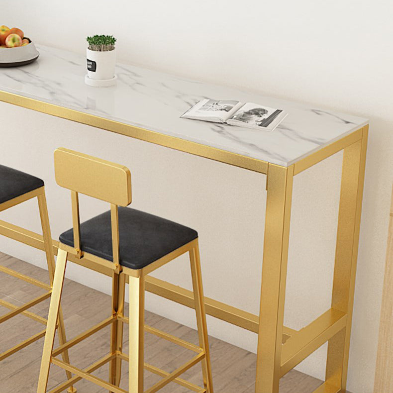 Glam Style Bar Table Set 1/5 Pieces Rectangle Stone Fixed Pub Dining Set