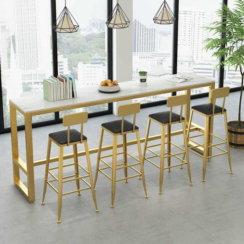 Glam Style Bar Table Set 1/5 Pieces Rectangle Stone Fixed Pub Dining Set