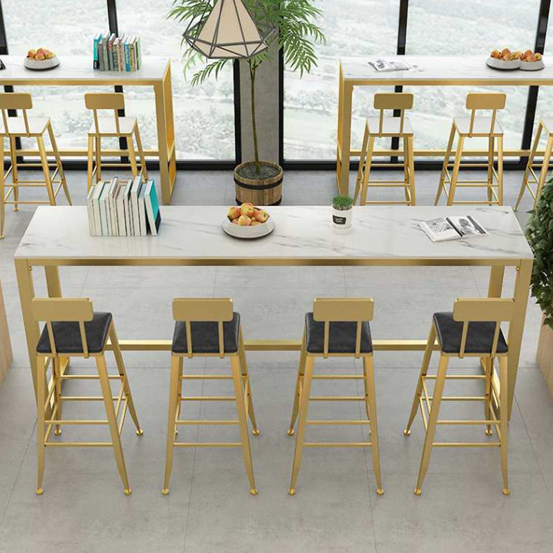 Glam Style Bar Table Set 1/5 Pieces Rectangle Stone Fixed Pub Dining Set