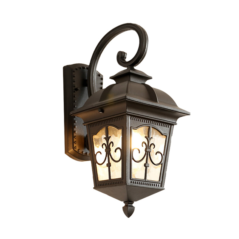 1 Head Wall Light Sconce Lodges Lantern Aluminum Wall Lamp Fixture in Black/Brass with Water Glass Shade